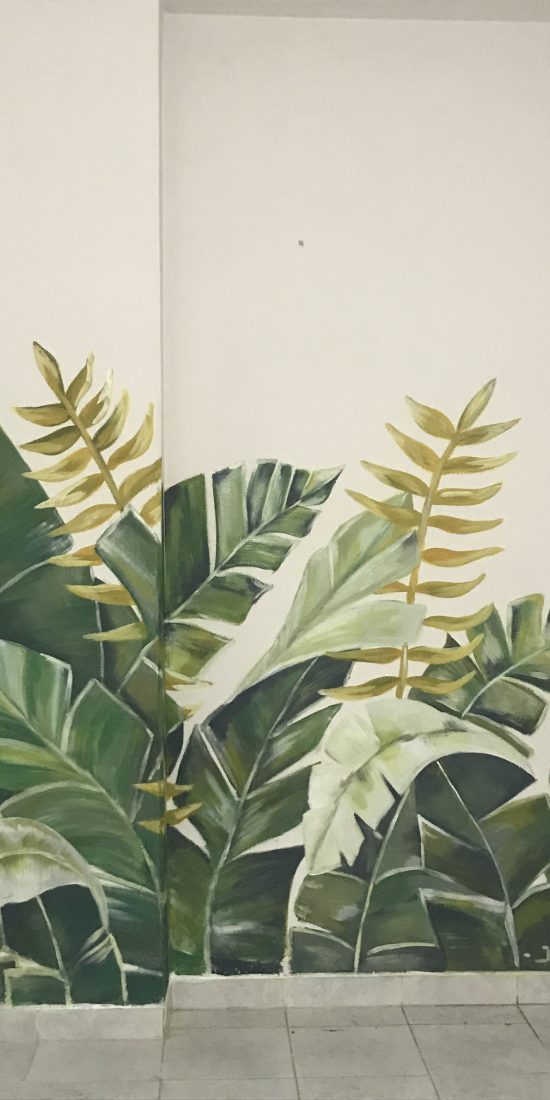 Foliage Mural with fern and banana leaves