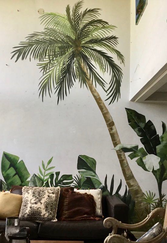 Tropical Mix foliage mural in living room