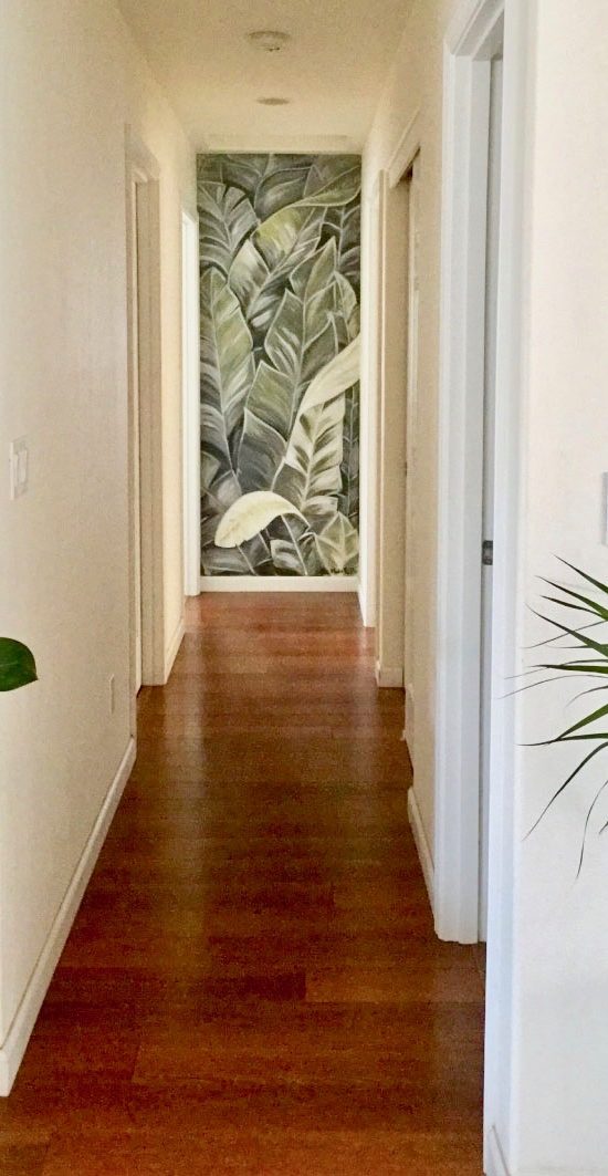 corridor mural with banana leaves full coverage