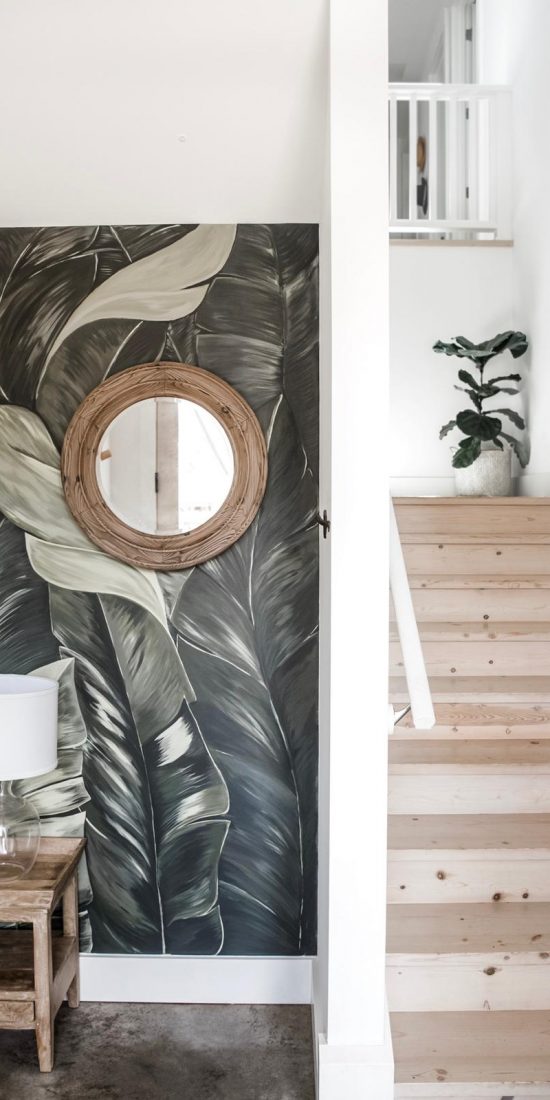 entry hall banana leaves mural