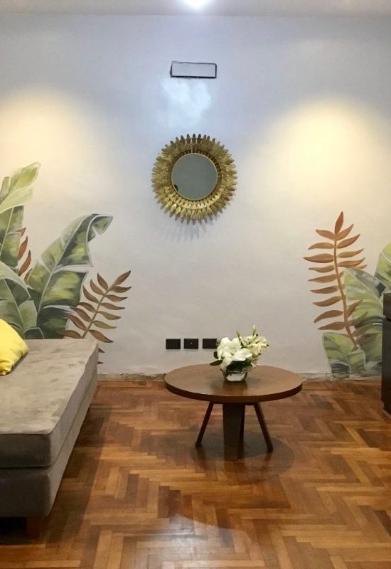 Banana Leaves and Fern Leaves Mural in green and mustard colors